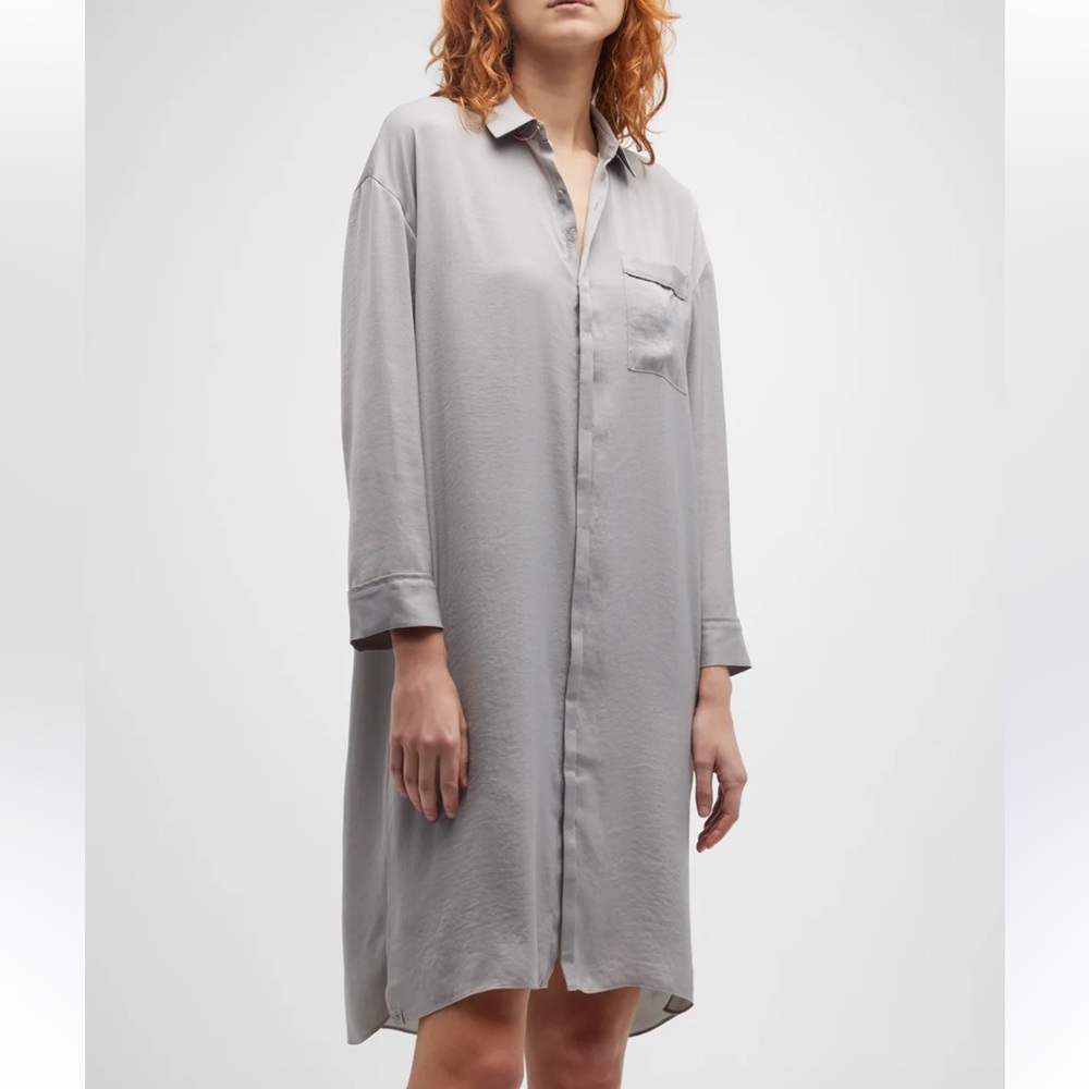 Barefoot dreams Piped Button-down Washed Satin Nightshirt size small